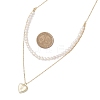 Natural Cultured Freshwater Pearl Potato Beaded Brass Heart with Letter Pendant Double Layer Necklaces NJEW-JN05392-01-4