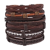 6Pcs 6 Style Adjustable Braided Imitation Leather Cord Bracelet Set BJEW-F458-09-1