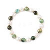 8MM Natural Green Line Jasper & Cultured Freshwater Pearl Round Beaded Stretch Bracelets for Women BJEW-JB14239-3