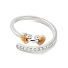 Heart Brass Micro Pave Cubic Zirconia Open Cuff Ring for Women RJEW-A040-01G-2