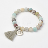 Natural Flower Amazonite Beads Stretch Bracelets X-BJEW-JB02812-04-1