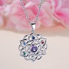 Chakra Lotus Flower Brass Pave Colorful Cubic Zirconia Pendant Necklaces for Women FS-WG17A97-01-3