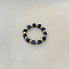 201 Stainless Steel with Natural Sodalite Round Beaded Stretch Finger Rings FS-WGCE9C4-03-1