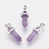 Brass Natural Amethyst Double Terminated Pointed Pendants KK-G343-11L-06P-1