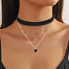 2Pcs Alloy & Black Velvet Heart Pendant Double Layer Choker Necklaces NJEW-WH20002-11C-1