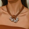 Bohemian Style Round Plastic Pearl & Resin Pendant Multi-Strand Waxed Cord Necklaces with Alloy End Chains FS-WG9073E-01-5
