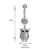 Piercing Jewelry Real Platinum Plated Brass Rhinestone Owl Navel Ring Belly Rings AJEW-EE0001-64-5