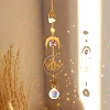 Natural Rose Quartz Brass Moon & Star Hanging Ornaments PW-WG80899-06-1