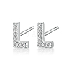 Anti-Tarnish Rhodium Plated 925 Sterling Silver Initial Letter Stud Earrings HI8885-12-1