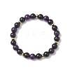 Round Natural Tiger Eye & Eyeless Obsidian & Non-Magnetic Synthetic Hematite Beads Stretch Bracelets for Women BJEW-JB12762-3