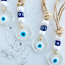 Flat Round with Evil Eye Glass Pendant Decorations EVIL-PW0002-20