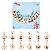12Pcs 12 Style Flower with Number Pendant Locking Stitch Markers HJEW-AB00641