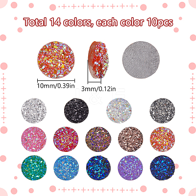 140Pcs 14 Colors Druzy Resin Decoden Cabochons RESI-SC0005-55-1