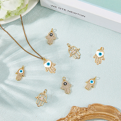 8Pcs 4 Styles Brass Micro Pave Cubic Zirconia Pendants KK-BBC0019-79-1