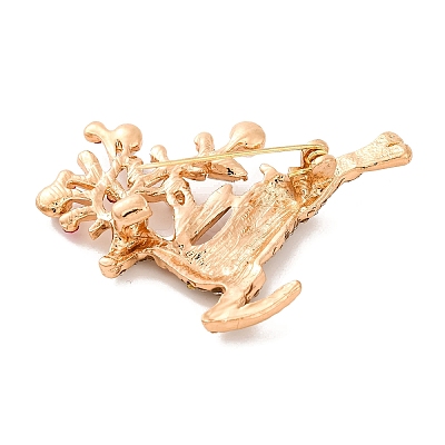 Christmas Alloy Crystal Rhinestone & Plastic Pearl Deer Brooch for Women JEWB-M043-14KCG-1