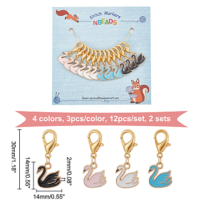Alloy Enamel Swan Pendant Locking Stitch Markers HJEW-AB00047-1