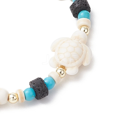 Synthetic Turquoise & Natural Lava Rock Beads Stretch Bracelets for Men Women BJEW-JB11988-01-1