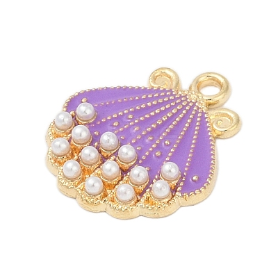 Alloy Enamel Pendants with Plastic Imitation Pearl FIND-Z070-04G-03-1