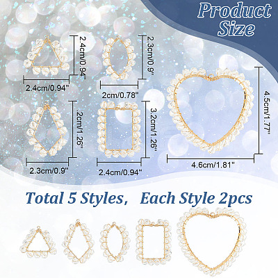 10Pcs 5 Styles Transparent Glass & Brass Pendants PALLOY-AB00162-1