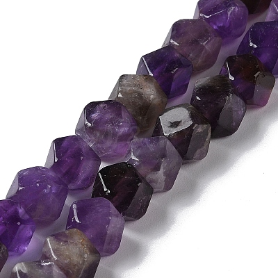 Natural Amethyst Star Cut Round Beads Strands G-M418-C01-01-1