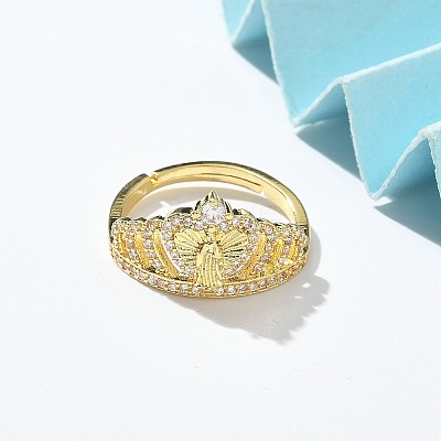 Virgin Mary Theme Clear Cubic Zirconia Finger Rings RJEW-G337-02G-05-1