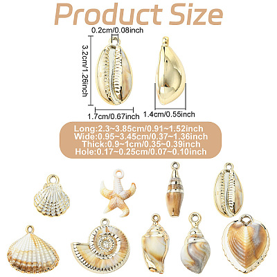 18Pcs 9 Styles Plating Acrylic Imitation Shell Pendants PACR-YW0001-42-1
