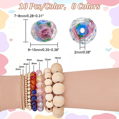 80Pcs 8 Colors Handmade Gold Sand Lampwork Beads LAMP-PH0001-24-1