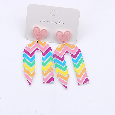 Heart & Pencil Acrylic Stud Dangle Earrings FS-WG3499D-01-1