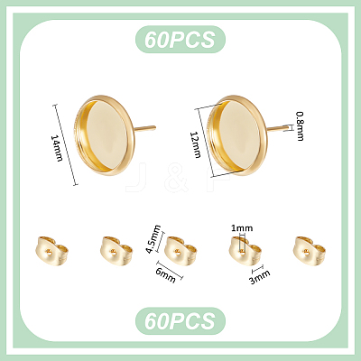 Flat Round 304 Stainless Steel Stud Earring Settings STAS-UN0060-74D-G-1