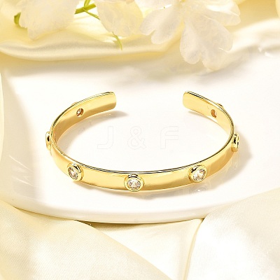 Clear Cubic Zirconia Flat Round Open Cuff Bangle BJEW-J165-07G-1