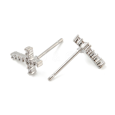 Brass Micro Pave Clear Cubic Zirconia Stud Earrings EJEW-R016-26P-18-1