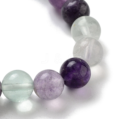 Round & Cat Head Natural Fluorite Beaded Stretch Bracelets for Women BJEW-K251-03E-1