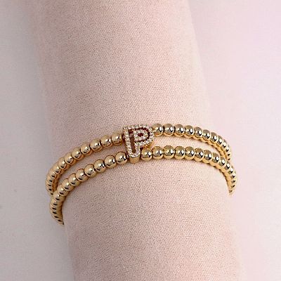Brass Micro Pave Clear Cubic Zirconia Beads Double Strands Stretch Bracelets for Women FS-WGC7159-16-1