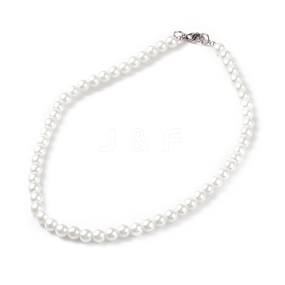 Glass Pearl Round Beaded Necklace for Men Women X-NJEW-JN03923-01-1