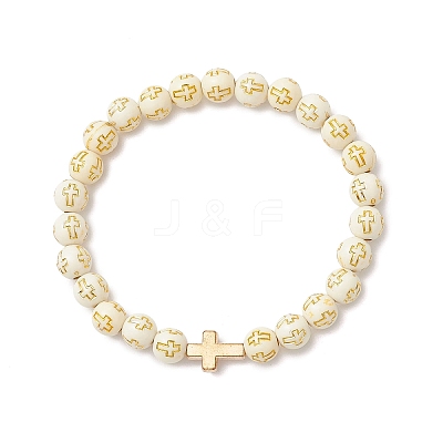 2Pcs 2 Colors Plating Acrylic Round Beads Stretch Bracelets for Men Women BJEW-JB12080-1
