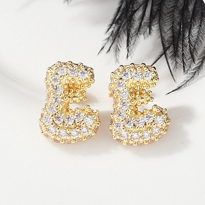 Brass Micro Pave Cubic Zirconia Stud Earrings EJEW-Z091-04G-E-1