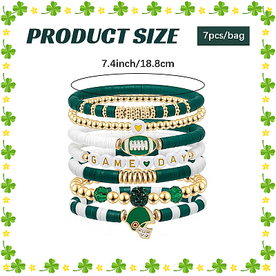 8Pcs 1Bag Rugby Polymer Clay Heishi & CCB Plastic Beaded Stretch Bracelets Set BJEW-PA0001-12D-1