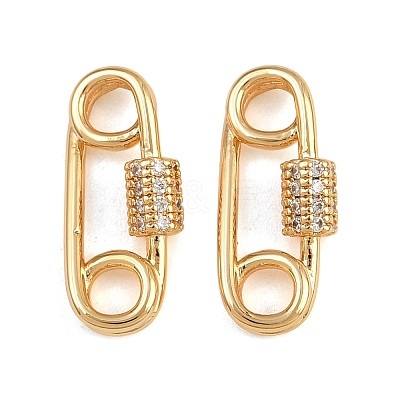 Brass Micro Pave Clear Cubic Zirconia Connector Charms KK-F910-09G-1