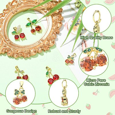 5Pcs 5 Styles Brass Micro Pave Cubic Zirconia Charms KK-CJ0004-12-1