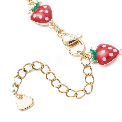 Brass Enamel Red Strawberry Link Chain Bracelet Makings AJEW-JB01420-1