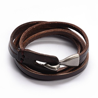 3-Loop Cowhide Leather Wrap Bracelets BJEW-F173-05B-1