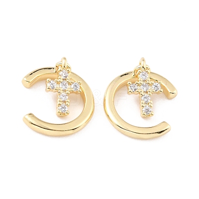 Brass Micro Pave Cubic Zirconia Cuff Earrings EJEW-K086-05G-1