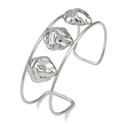 Non-Tarnish 304 Stainless Steel Wide Textured Open Cuff Bangles BJEW-Q348-05P-12-1