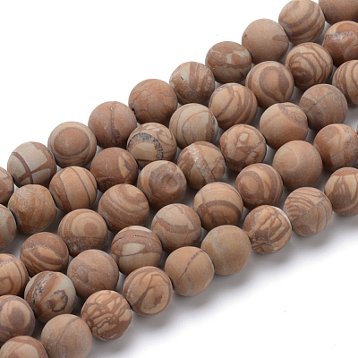Natural Wood Lace Stone Wooden Jasper Round Bead Strands X-G-T055-8mm-06-1