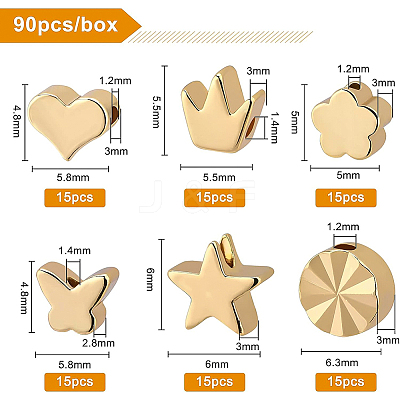 90Pcs 6 Style Brass Beads KK-BC0007-54-1