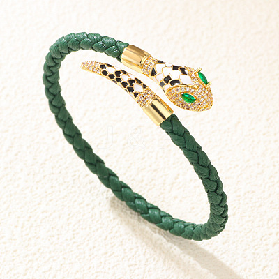 Alloy Cubic Zirconia & Enamel Braided Syntheti Leather Cord Cuff Bangles FS-WG13903-04-1
