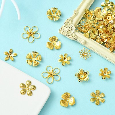 100Pcs 10 Style Brass Bead Caps KK-CJ0002-12-1