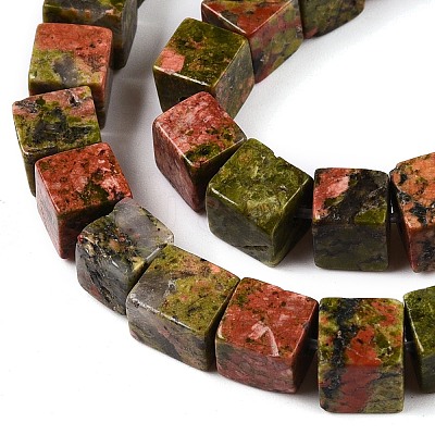 Natural Unakite Beads Strands X-G-T139-6x6-08A-1