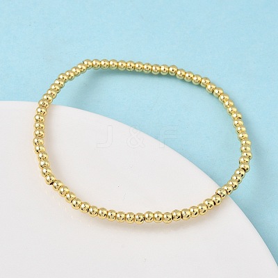 Brass Round Beaded Stretch Bracelets for Men Women BJEW-B148-05A-G-1