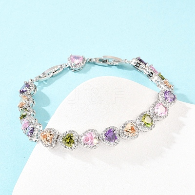 Platinum Tone Brass Micro Pave Cubic Zirconia Tennis Bracelets BJEW-B160-03P-03-1